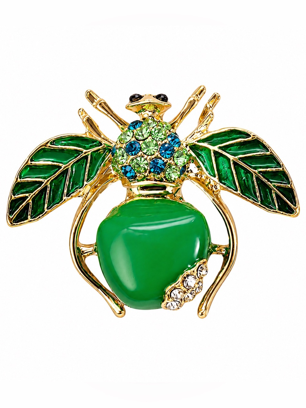 Green Crystal Bee Brooch Pin – Gold Tone Rhinestone Insect Brooch.